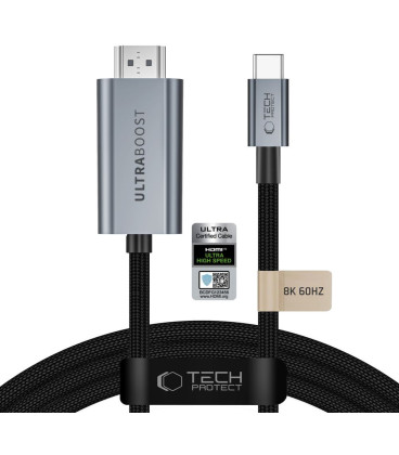 Pilkas USB-C - HDMI 2.1 8K 60Hz 300cm laidas "Tech-Protect Ultraboost"