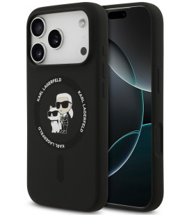 Juodas dėklas Apple iPhone 18 Pro telefonui "Karl Lagerfeld Liquid Silicone Karl and Choupette MagSafe Case"