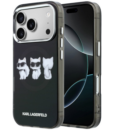 Juodas dėklas Apple iPhone 17 Pro telefonui "Karl Lagerfeld IML Choupette Trio Watercolor MagSafe Case"