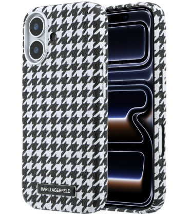 Juodas dėklas Apple iPhone 17 telefonui "Karl Lagerfeld PU Houndstooth Resin Plate MagSafe Case"