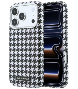 Juodas dėklas Apple iPhone 17 Pro telefonui "Karl Lagerfeld PU Houndstooth Resin Plate MagSafe Case"