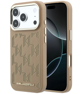 Smėlio spalvos dėklas Apple iPhone 17 Pro telefonui "Karl Lagerfeld PU Perforated Monogram MagSafe Case"