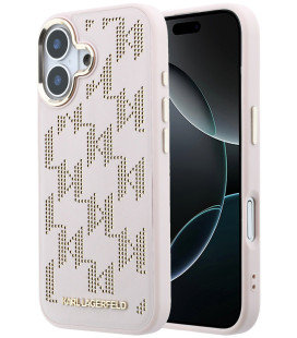 Rožinis dėklas Apple iPhone 17 telefonui "Karl Lagerfeld PU Perforated Monogram MagSafe Case"