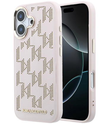 Rožinis dėklas Apple iPhone 17 telefonui "Karl Lagerfeld PU Perforated Monogram MagSafe Case"