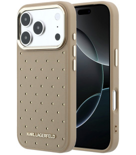 Smėlio spalvos dėklas Apple iPhone 17 Pro telefonui "Karl Lagerfeld PU Perforated Gold Dots MagSafe Case"