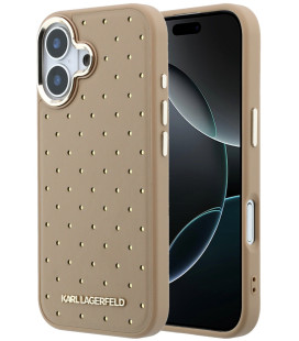 Smėlio spalvos dėklas Apple iPhone 17 telefonui "Karl Lagerfeld PU Perforated Gold Dots MagSafe Case"