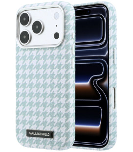 Mėlynas dėklas Apple iPhone 17 Pro telefonui "Karl Lagerfeld PU Houndstooth Resin Plate MagSafe Case"