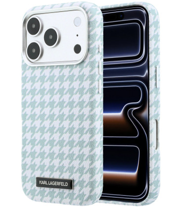 Mėlynas dėklas Apple iPhone 17 Pro telefonui "Karl Lagerfeld PU Houndstooth Resin Plate MagSafe Case"