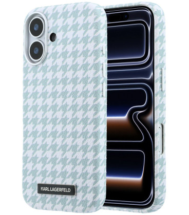 Mėlynas dėklas Apple iPhone 17 telefonui "Karl Lagerfeld PU Houndstooth Resin Plate MagSafe Case"