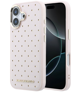 Rožinis dėklas Apple iPhone 17 telefonui "Karl Lagerfeld PU Perforated Gold Dots MagSafe Case"