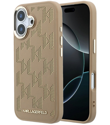 Smėlio spalvos dėklas Apple iPhone 17 telefonui "Karl Lagerfeld PU Perforated Monogram MagSafe Case"