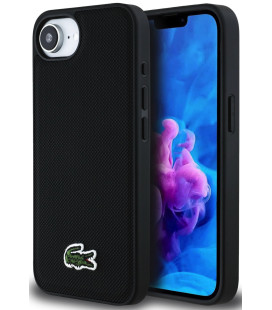 Juodas dėklas Apple iPhone 16E / 17E telefonui "Lacoste Iconic Petit Pique Woven Logo MagSafe Case"
