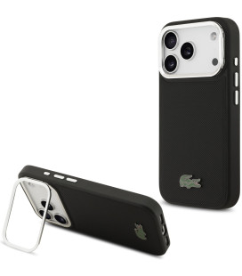 Juodas dėklas Apple iPhone 17 Pro telefonui "Lacoste Iconic Petit Pique Camera Stand MagSafe Case"