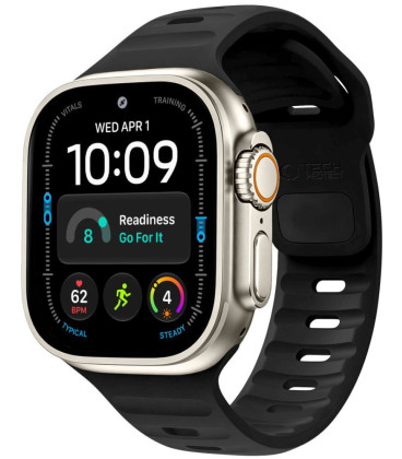 Juoda apyrankė Apple Watch 8 / 9 / 10 / 11 / 12 / SE / Ultra (44 / 45 / 46 / 49 mm) laikrodžiui "Tech-Protect Silicone Line"