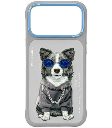 NIMMY dėklas GLASSES COOL DOG, skirtas IPHONE 18 Pro Max/17 Pro Max, pilkas