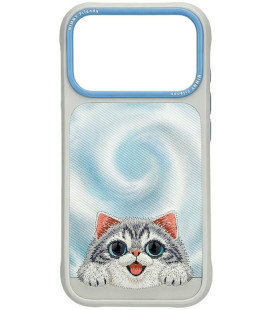 NIMMY dėklas BIG EYED LYING SILVER SHADED CAT, suderinamas su MagSafe, skirtas IPHONE 18 Pro Max/17 Pro Max, pilkas