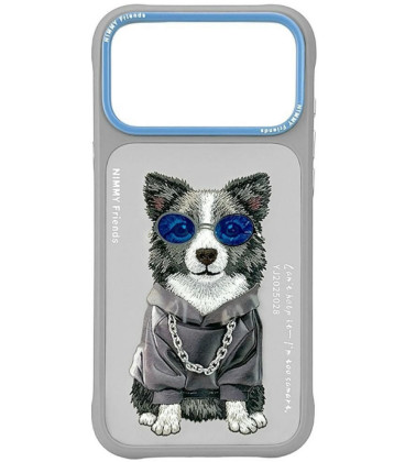 NIMMY dėklas GLASSES COOL DOG, skirtas IPHONE 18 Pro/17 Pro, pilkas