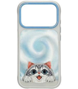 NIMMY dėklas BIG EYED LYING SILVER SHADED CAT, suderinamas su MagSafe, skirtas IPHONE 18 Pro/17 Pro, juodas