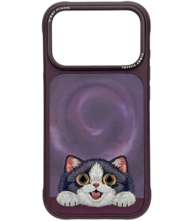 NIMMY dėklas BIG EYED LYING CREAM CAT, suderinamas su MagSafe, skirtas IPHONE 18 Pro/17 Pro, purpurinis