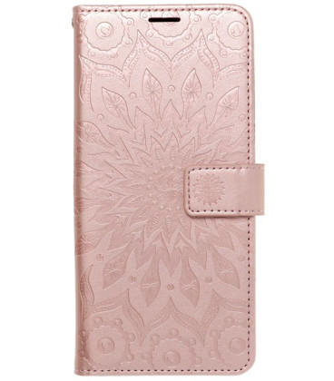 Rausvai auksinės spalvos atverčiamas dėklas Samsung Galaxy A37 5G telefonui "Mezzo Flip Book Mandala"