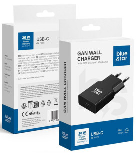 Juodas 1xUSB-C GaN QC4.0 PD 3A 20W pakrovėjas "Blue Star Slim TFK-SC-20WPD"