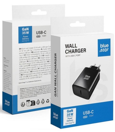 Juodas 1xUSB-C QC4.0 PD 3A 35W pakrovėjas "Blue Star TFB-TC-35WPD"