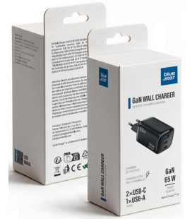 Juodas 1xUSB-A + 2xUSB-C GaN QC4.0 PD 3A 65W pakrovėjas "Blue Star Nano VT-335"