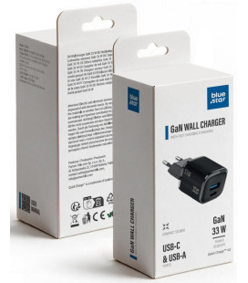 Juodas 1xUSB-A + 1xUSB-C GaN QC4.0 PD 3A 33W pakrovėjas "Blue Star Nano VT-332"