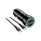 Juodas 1xUSB-A 1xUSB-C QC3.0 PD AFC PPS 3A 30W automobilinis pakrovėjas + kabelis USB C į USB C "Blue Star"