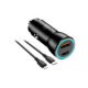 Juodas 1xUSB-A 1xUSB-C QC3.0 PD AFC PPS 3A 25W automobilinis pakrovėjas + kabelis USB C į Lightning "Blue Star"