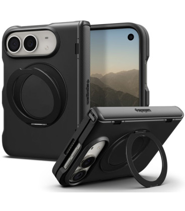 Juodas dėklas Apple iPhone DUO telefonui "Spigen Slim Armor Pro S Magsafe"