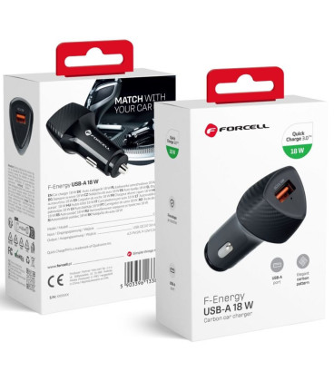 Juodas 1xUSB-A QC3.0 3A 18W automobilinis pakrovėjas "Forcell F-Energy Carbon CC50-1A"