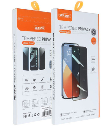 Juodas (Privacy) apsauginis grūdintas stiklas Apple iPhone 13 Pro / 14 telefonui "6D Veason Pro Privacy Glass"