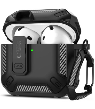 Juodas dėklas Apple Airpods 4 / 5 ausinėms "Tech-Protect Carbonox"