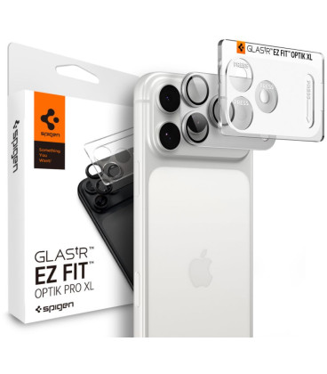 Sidabrinės spalvos kameros apsauga Apple iPhone 18 Pro Max telefonui "Spigen Optik PRO XL Glas.TR EZ Fit"