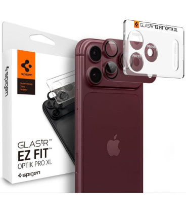 Raudona (Burgundy) kameros apsauga Apple iPhone 18 Pro telefonui "Spigen Optik PRO XL Glas.TR EZ Fit"