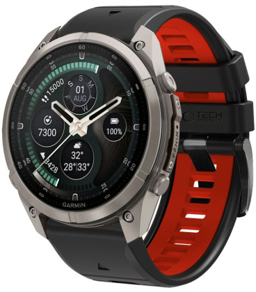 Juoda / raudona apyrankė Garmin Fenix 5 / 6 / 6 Pro / 7 / 8 / 8 Pro / E / 9 / 9 Pro (47 mm) "Tech-Protect Iconband Pro"