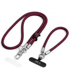 Bordo (Burgundy / Titanium dirželis telefonui "Tech-Protect C10S Rope Crossbody & Wrist"
