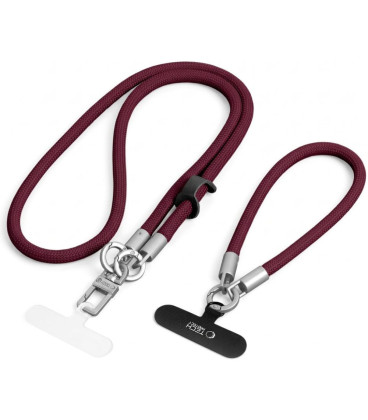 Bordo (Burgundy / Titanium dirželis telefonui "Tech-Protect C10S Rope Crossbody & Wrist"