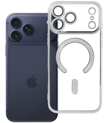 Sidabrinės spalvos / skaidrus dėklas Apple iPhone 17 Pro / 18 Pro telefonui "Electro Mag Cover"