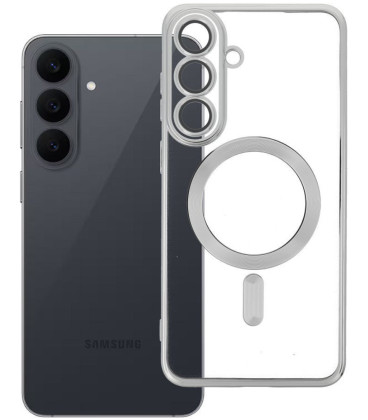 Sidabrinės spalvos / skaidrus dėklas Samsung Galaxy S26 FE telefonui "Electro Mag Cover"