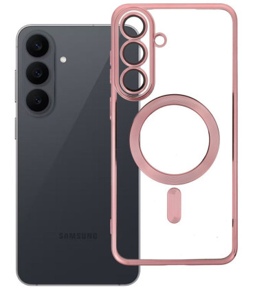 Rausvai auksinės spalvos / skaidrus dėklas Samsung Galaxy S26 FE telefonui "Electro Mag Cover"