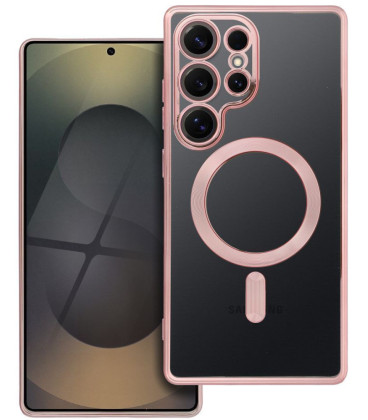 Rausvai auksinės spalvos / skaidrus dėklas Samsung Galaxy S25 Ultra telefonui "Electro Mag Cover"