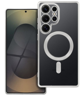 Sidabrinės spalvos / skaidrus dėklas Samsung Galaxy S25 Ultra telefonui "Electro Mag Cover"