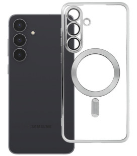 Sidabrinės spalvos / skaidrus dėklas Samsung Galaxy S25 FE telefonui "Electro Mag Cover"