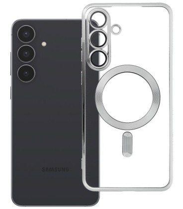 Sidabrinės spalvos / skaidrus dėklas Samsung Galaxy S25 FE telefonui "Electro Mag Cover"