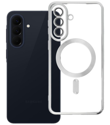 Sidabrinės spalvos / skaidrus dėklas Samsung Galaxy A57 telefonui "Electro Mag Cover"