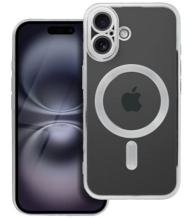 Sidabrinės spalvos / skaidrus dėklas Apple iPhone 16 telefonui "Electro Mag Cover"