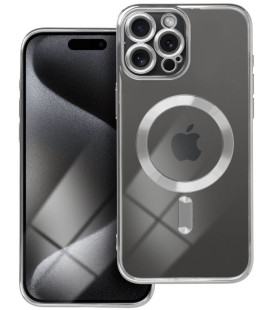 Sidabrinės spalvos / skaidrus dėklas Apple iPhone 15 Pro Max telefonui "Electro Mag Cover"