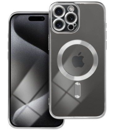 Sidabrinės spalvos / skaidrus dėklas Apple iPhone 15 Pro Max telefonui "Electro Mag Cover"